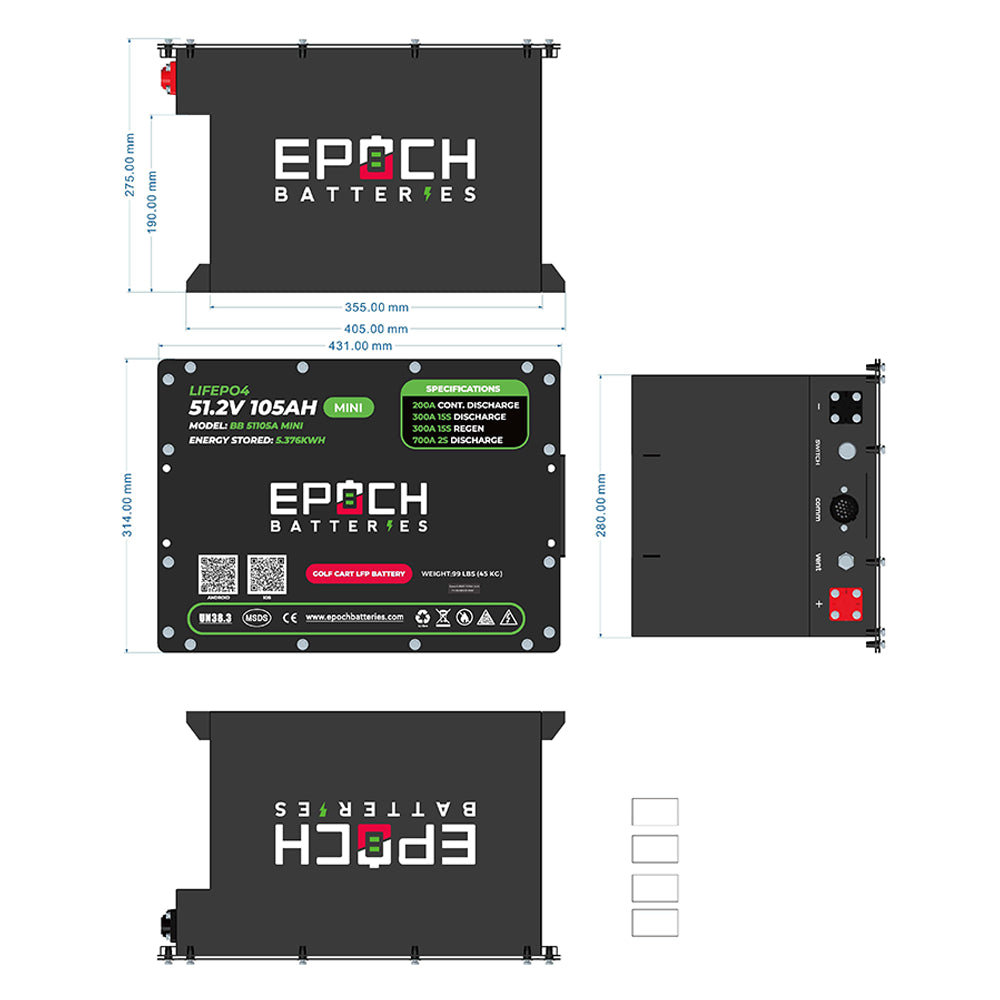 48V 105Ah MINI LiMax Series Lithium (LiFePO4) Golf Cart Battery Kit by EPOCH - Image 5