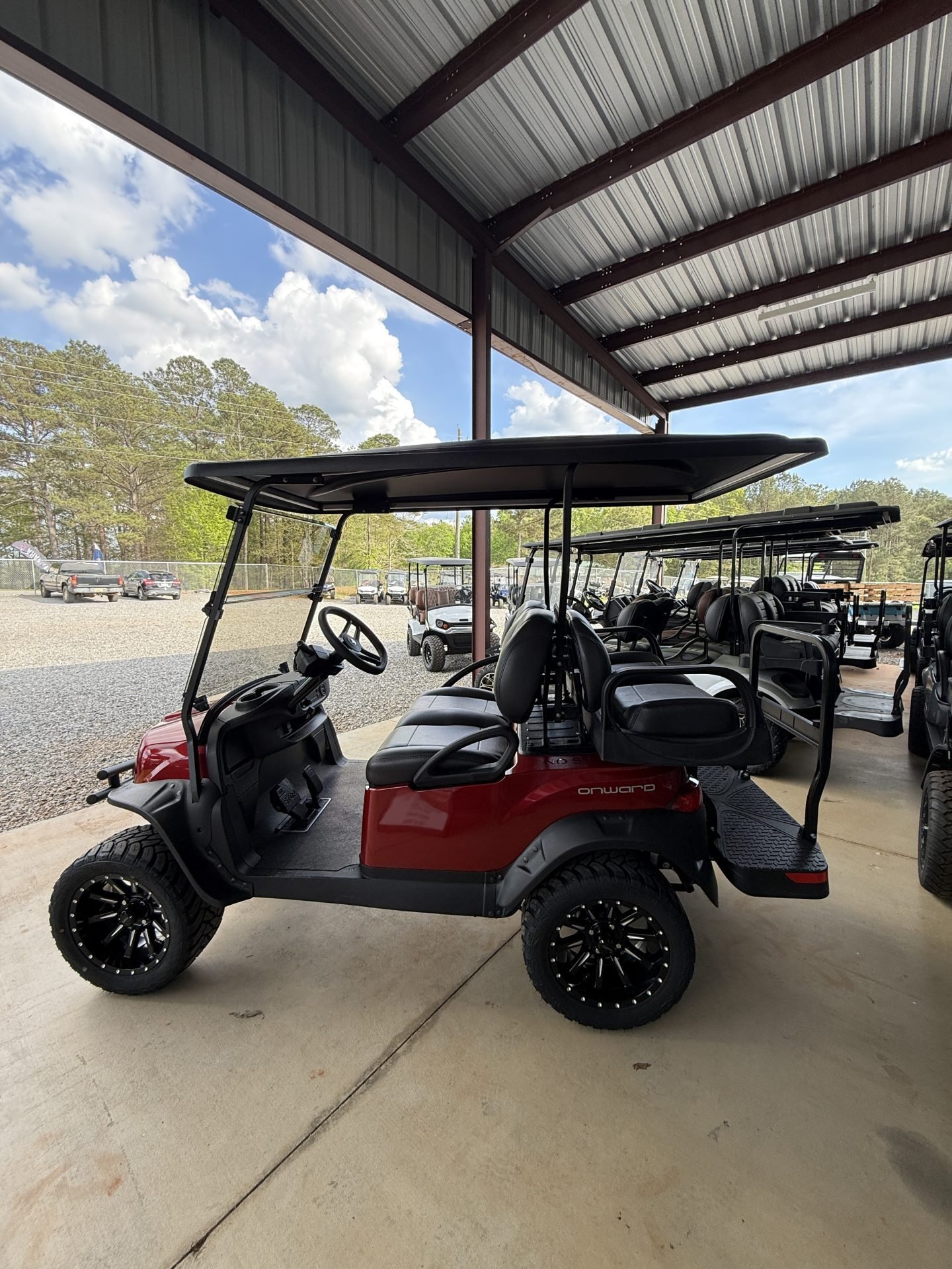 2027 Club Car Onward Lifted 4-Passenger Gas Golf Cart | Red - Image 3